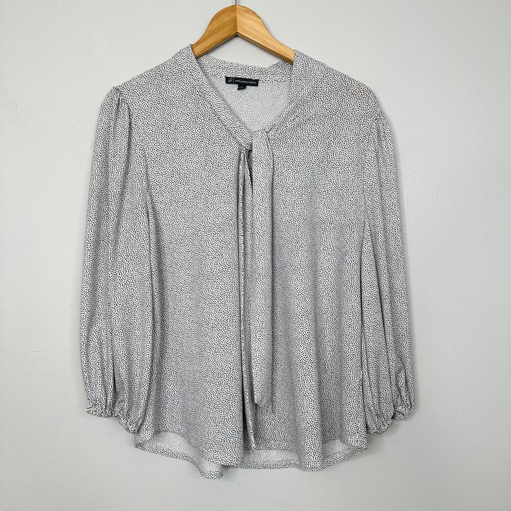 Adrianna Papell White & Black Tiny Polka Dot Blouse